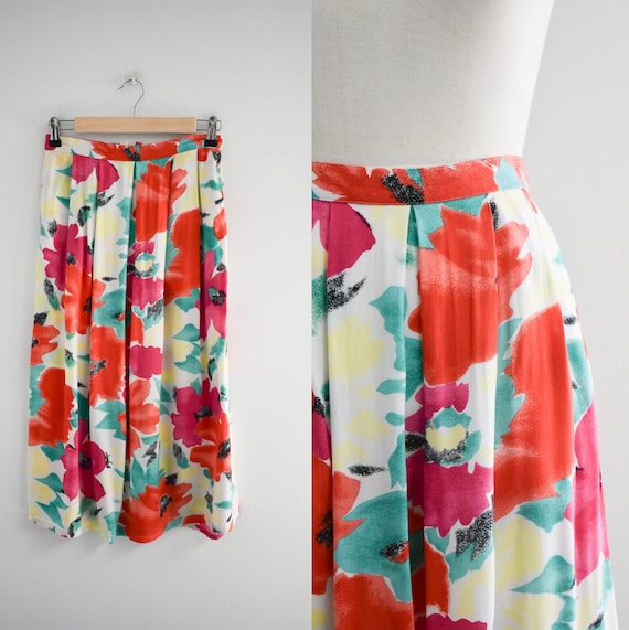 1980s Floral Midi Skirt