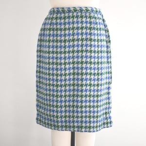 1950s/60s Blue and Green Houndstooth Pencil Skirt