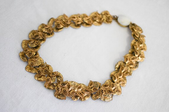 1930s/40s Brass Leaf Necklace with Shell Clasp - image 3