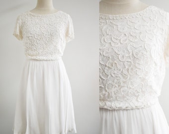 1960s White Ribbon and Lace Dress