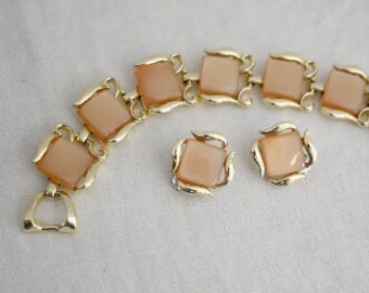 1960s Beige Thermoset Bracelet and Clip Earrings Set