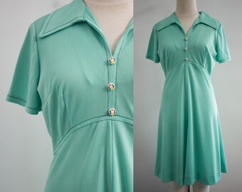 1970s Mint Green Knit Dress