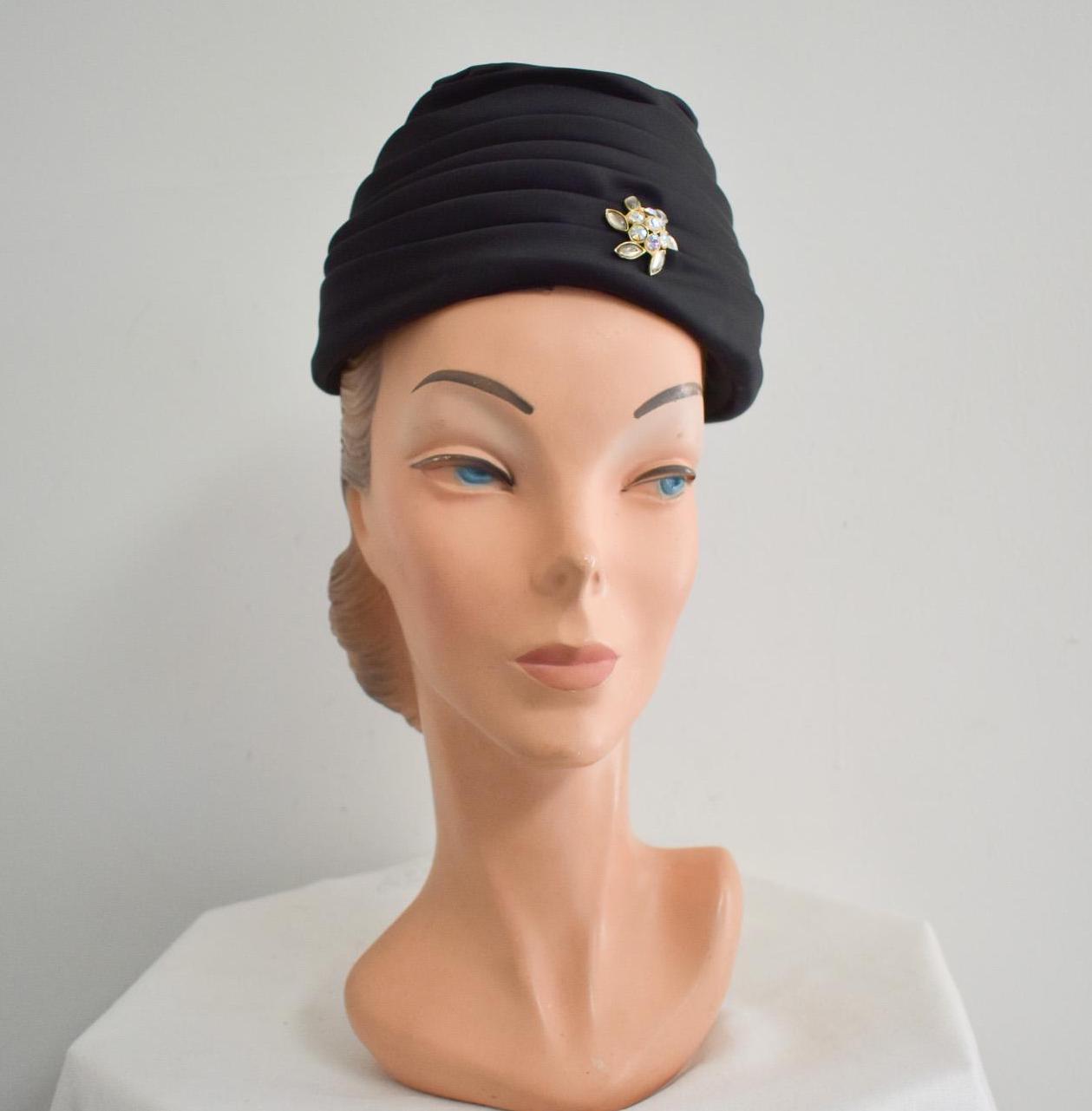 1950s vintage boho glam black satin turban hat bow Satin Turban Hats for Women for sale | eBay main image 3
