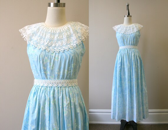 1960s Lilly Pulitzer Blue Floral Maxi Dress with L