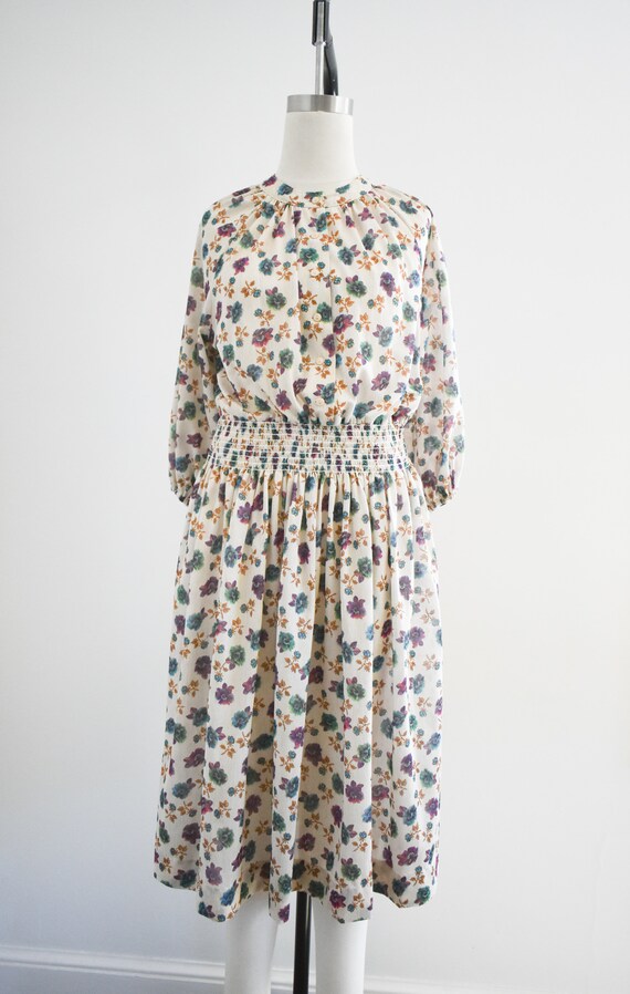 1970s Kay Windsor Sheer Floral Midi Dress - image 3