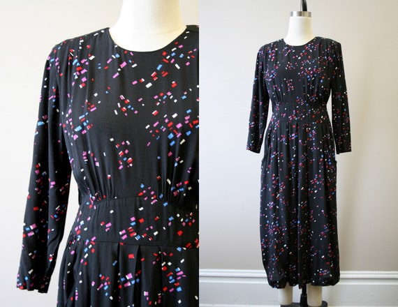 1980s-does-1940s Printed Dress