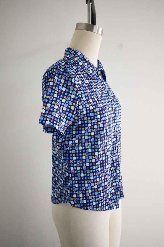 1990s/Y2K Blue Floral Knit Shirt - image 4
