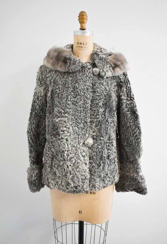 ◎real lamb leather curly fur jacket gray Real Leather Shearling Grey Dyed Sheep Fur Jacket – Boho