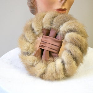 1950s Light Brown Fur Hat with Satin Bow Top image 4