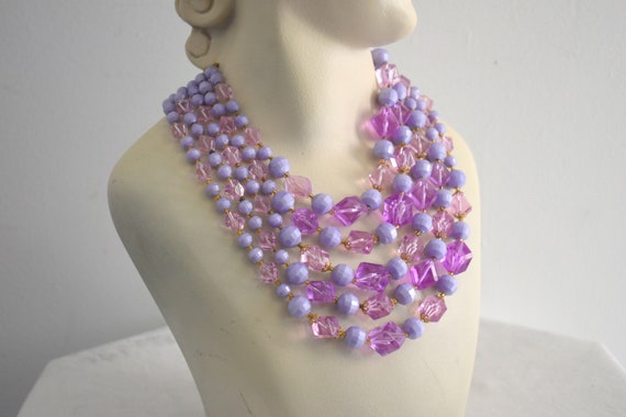 1950s/60s Purple Plastic Five Strand Necklace - image 5