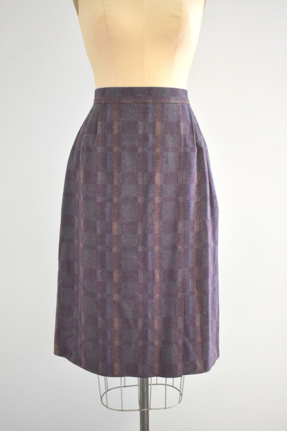 1980s Eva Purple Wool Blend Midi Skirt - image 3