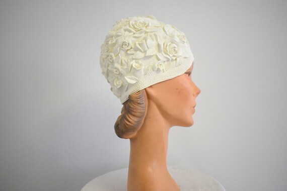 1960s Cream Roses Rubber Swim Cap