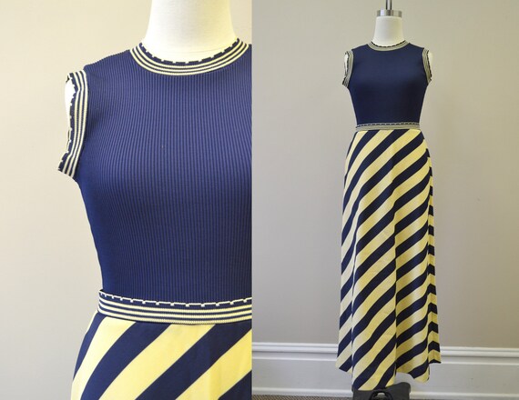 1960s Jonathan Logan Navy Striped Maxi Dress