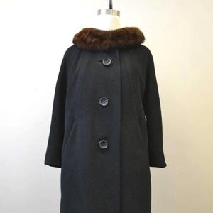 1950s Rothmoor Black Wool Coat with Fur Collar