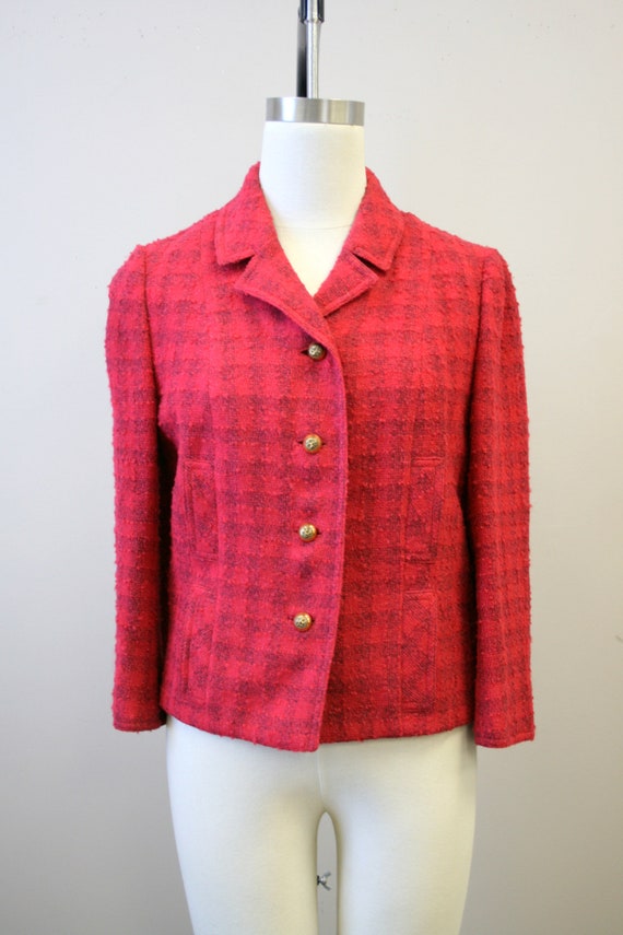 1950s Towncliffe Pink Wool Boucle Plaid Jacket - image 2