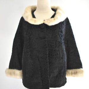 1950s Black Broadtail Lamb Coat with Fur Collar