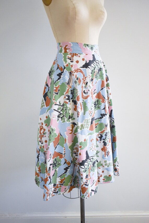 1940s Farm Scene Cotton Novelty Skirt - image 5