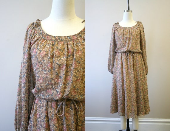 1970s Jonathan Logan Cold Shoulder Floral Midi Dre