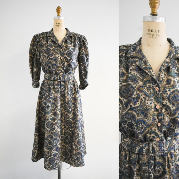 1980s Paisley Velour Dress