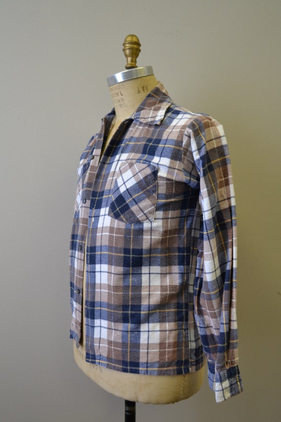 1980s Brown Plaid Flannel Shirt - image 4