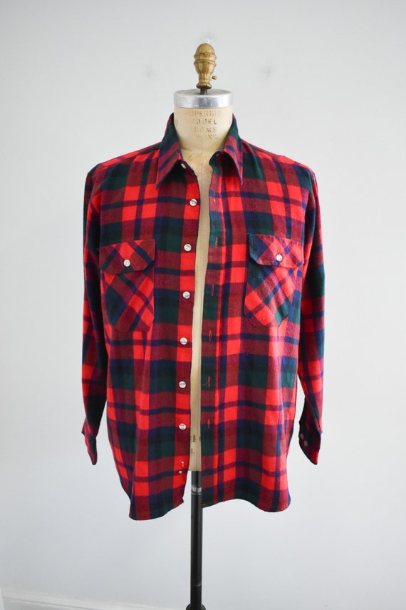 1980s Red Plaid Flannel Shirt - image 3