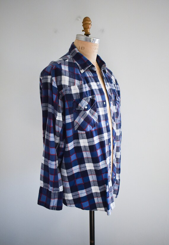 1970s/80s Blue Plaid Flannel Shirt - image 4