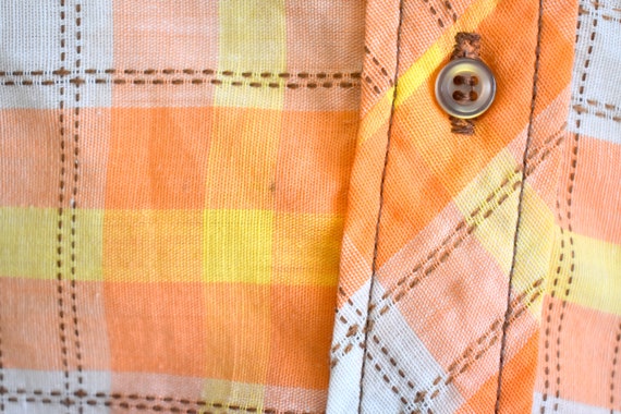 1970s Western Style Orange Plaid Shirt Dress - image 7