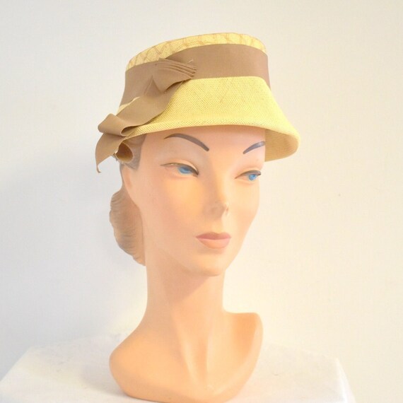 1950s Natural Straw Hat With Brown Ribbon Band - Etsy display picture 2