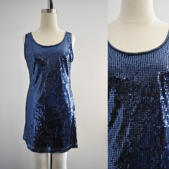 1990s Navy Sequin Mini Tank Dress - image 1