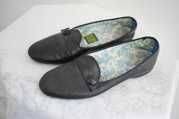 1960s Daniel Green Black Vinyl Slippers, Size 2A65 - image 2