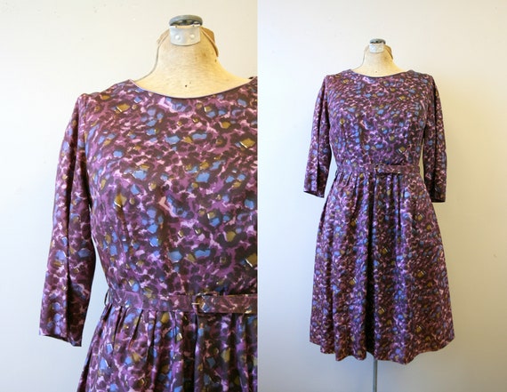 1950s Purple Print Dress and Belt