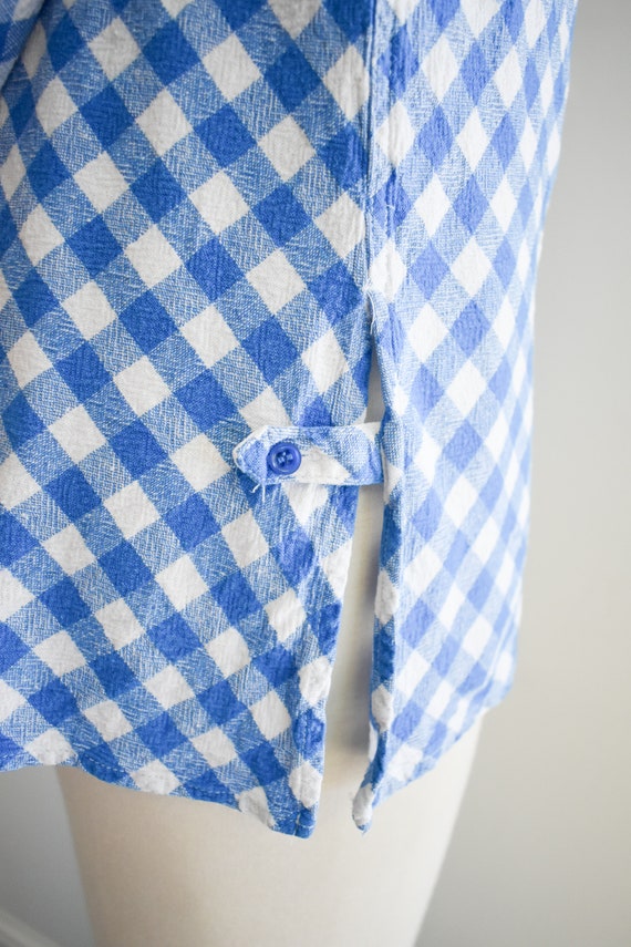 1990s Blue Gingham Linen Blend Blouse - image 5