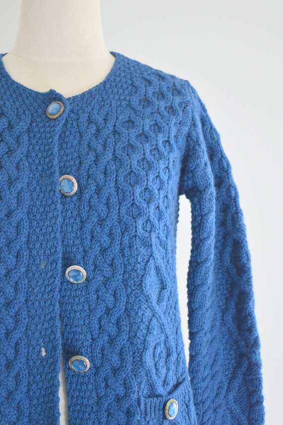 1990s Aran Crafts Dark Blue Irish Merino Wool Car… - image 3