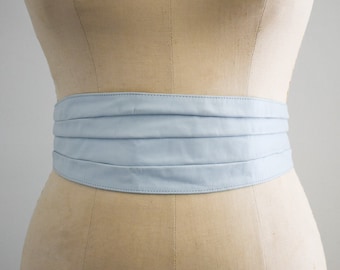 1980s Pale Blue Leather Cummerbund Style Belt