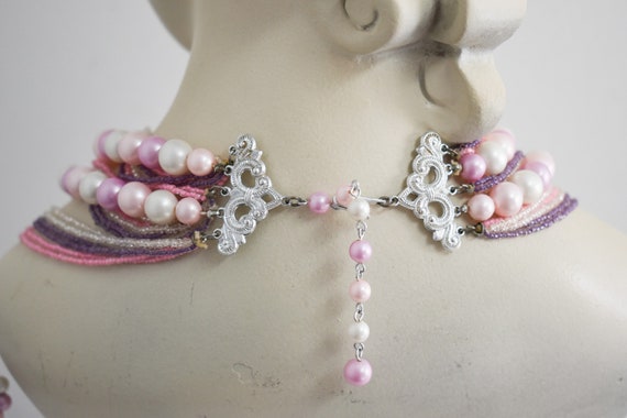 1950s/60s Pink and Purple Beaded Necklace and Cli… - image 7