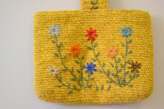 Vintage Wool Knit Floral Handbag - image 2