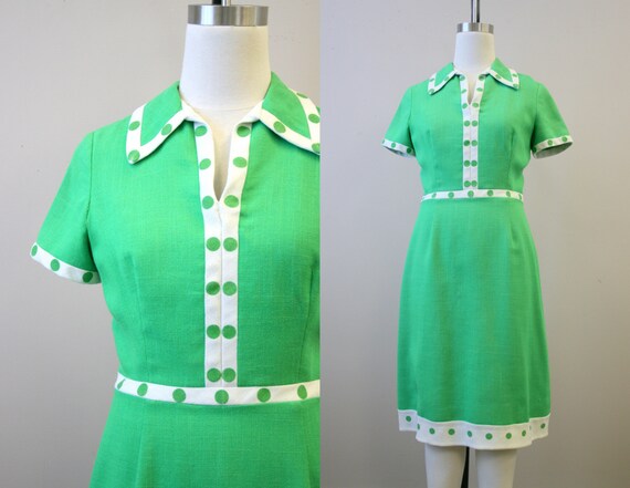 1960s Carlye Kelly Green Dot Dress