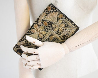1950s Indian Black Velvet Clutch with Embroidery