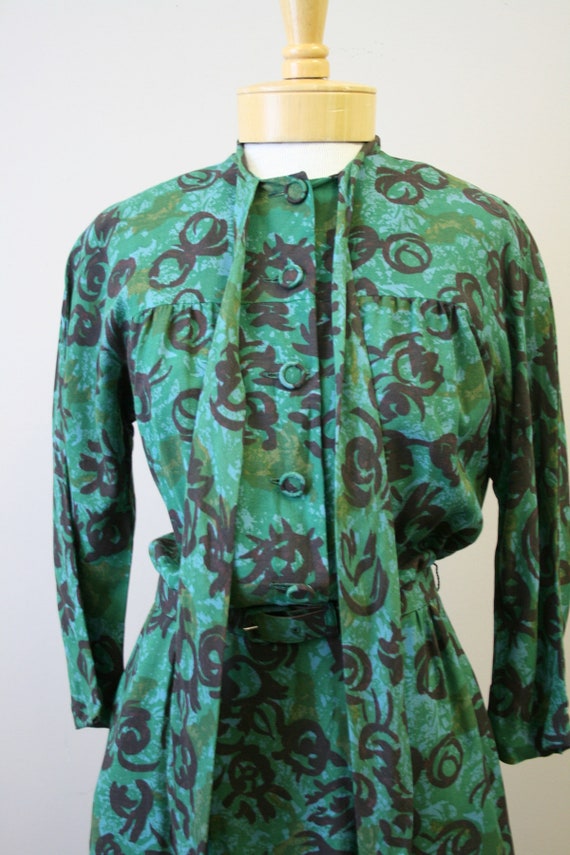 1940s Nelly Don Green Printed Dress - image 6