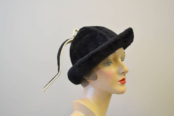 1960s Emme Boutique Black Fur Felt Hat - image 3