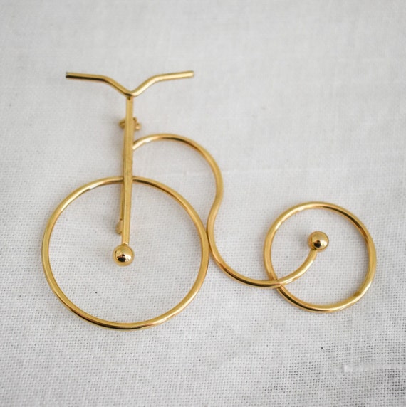 1980s Penny Farthing Gold Metal Brooch