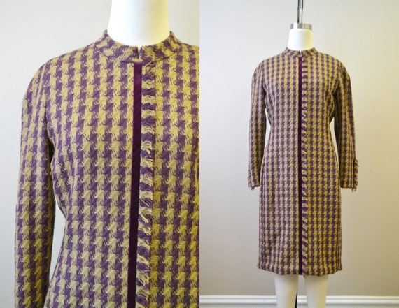 1990s Carolina Herrera Wool Houndstooth Dress