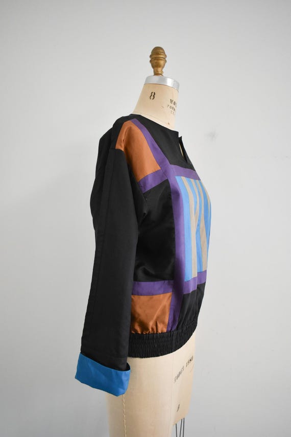 1980s Silk Patchwork Blouse - image 6