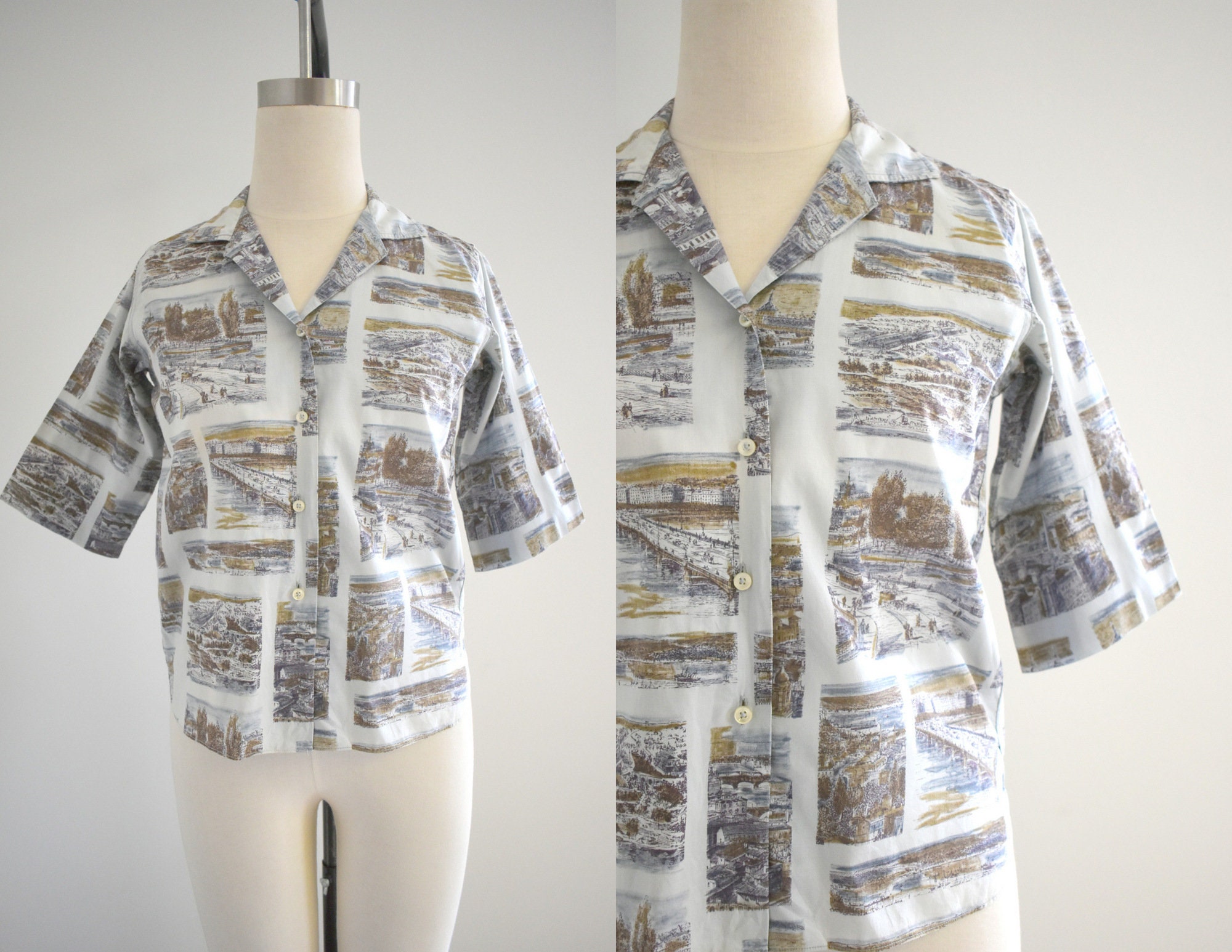 1950s/60s Landscape Print Blouse - Etsy