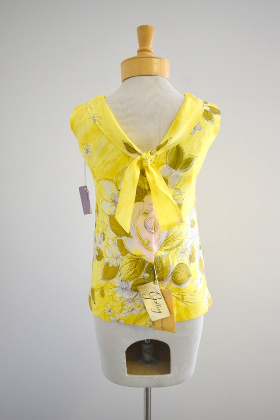 1960s NOS Malbe Original Yellow Floral Satin Blou… - image 5