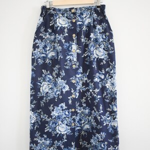 1980s Floral Denim Midi Skirt image 2