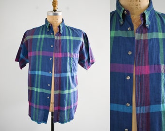 1980s Blue Plaid Cotton Shirt