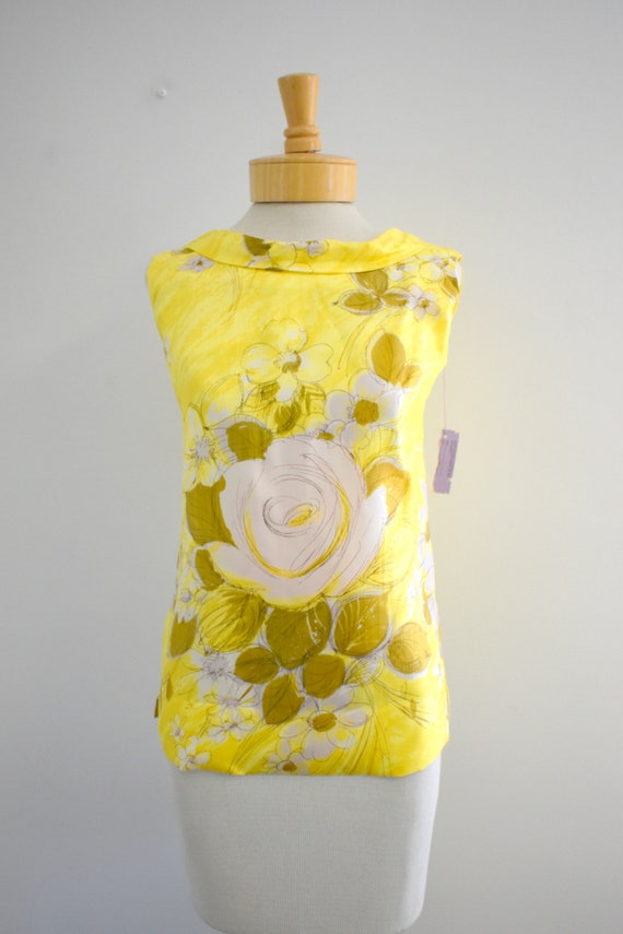 1960s NOS Malbe Original Yellow Floral Satin Blou… - image 2