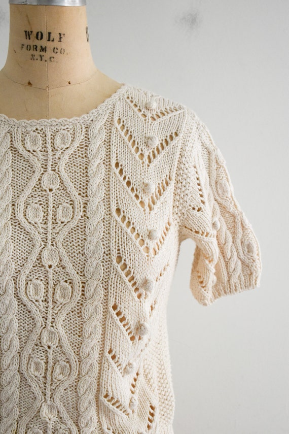 70’s White Wool Thick Open Knit Sweater main image 1