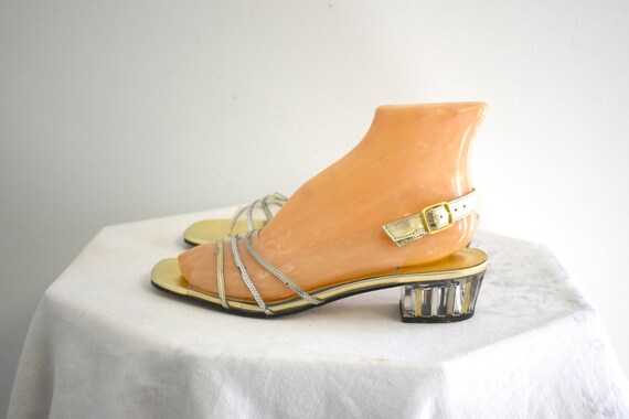 1980s Arnie Metallic Sandals with Acrylic Heels, … - image 2